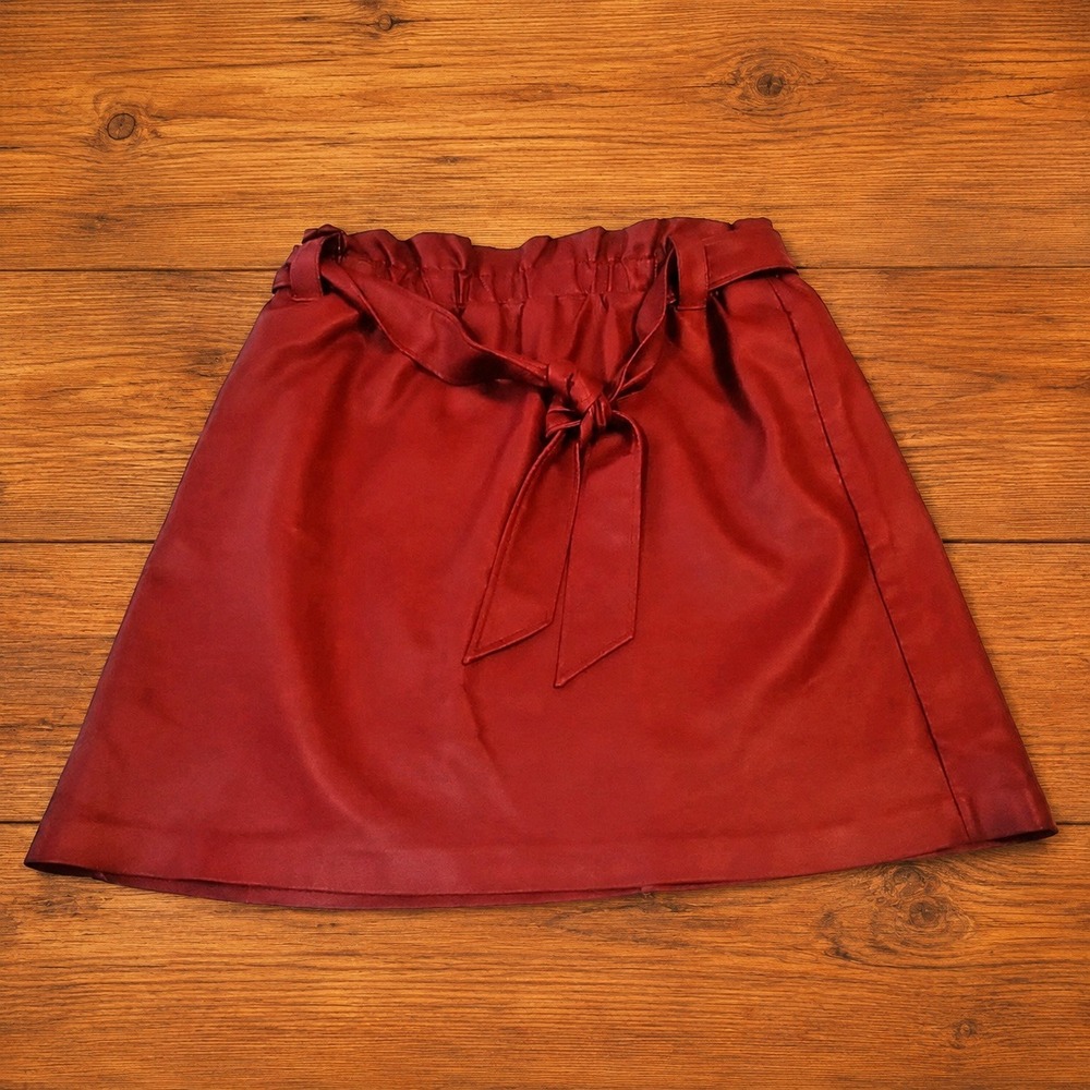 ELOQUII Maroon Faux Leather Skirt 14 Womens Waist Tie Belt Midi Pockets NWT